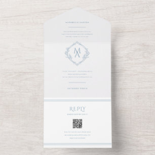 Diamant-Monogramm mit Blumen dreiteiliges Hochzeit All In One Einladung