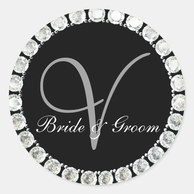 Diamant-Monogramm V-anpassbares Siegel Runder Aufkleber (Vorderseite)