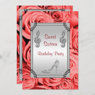 Diamant-Musiknote, Stilett u. Rosen-Bonbon 16 Einladung