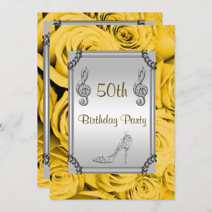 Diamant Musiknote, Stiletto & Yellow Roses 50. Einladung