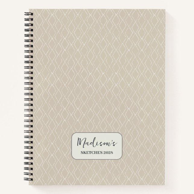 Diamant Muster Beige OffWhite Personalisiert Notizbuch (Vorderseite)