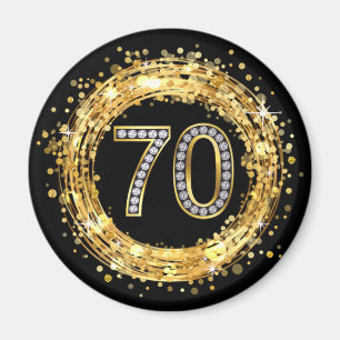 Diamant Number 70 Glitzer Bling Confetti   Gold Magnet