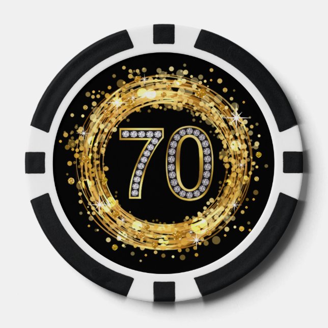 Diamant Number 70 Glitzer Bling Confetti | Gold Pokerchips (Vorderseite)