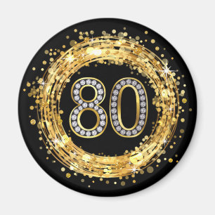 Diamant Number 80 Glitzer Bling Confetti   Gold Magnet