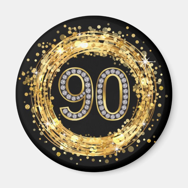 Diamant Number 90 Glitzer Bling Confetti | Gold Magnet (Vorne)