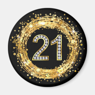Diamant Nummer 21 Glitzer Bling Confetti   Gold Magnet
