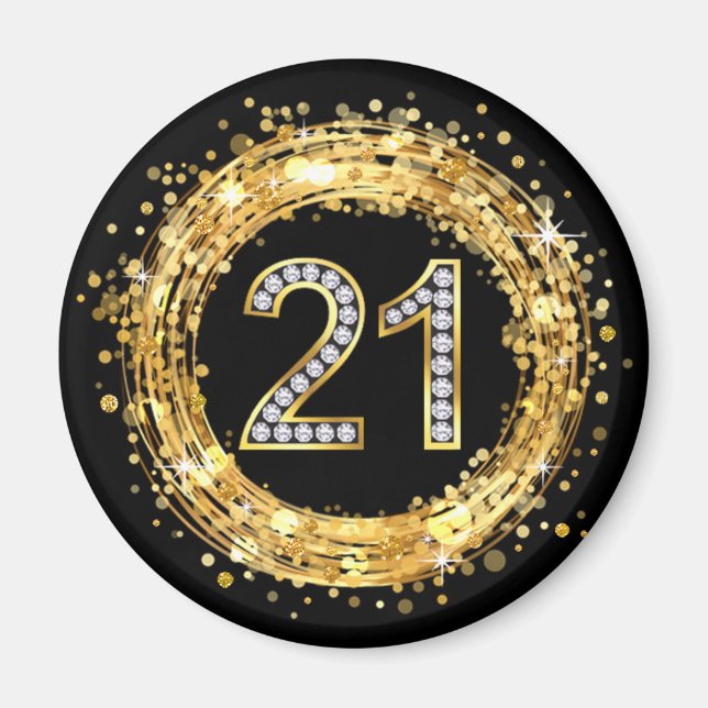Diamant Nummer 21 Glitzer Bling Confetti | Gold Magnet (Vorne)