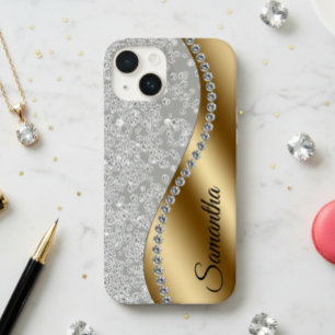 Diamant-Optik Gold Metall Personalisiert Glamour iPhone 14 Hülle