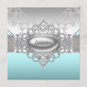 Diamant-Perlen aquamarine blaue Quinceanera Einladung
