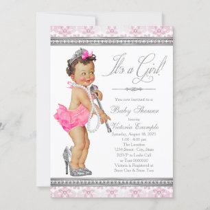 Diamant-Perlen-Hochhackige Kleine Lady Baby Shower Einladung