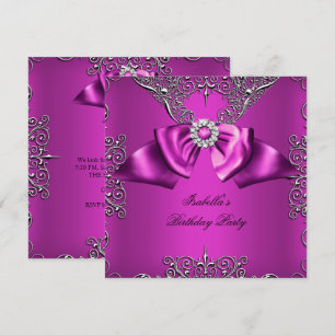 Diamant Pflaume Rosa Schleife Silber Elegant Gebur Einladung