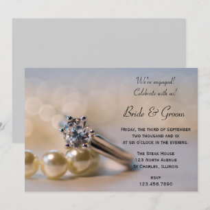 Diamant Ring and Pearls Engagement Party Einladung