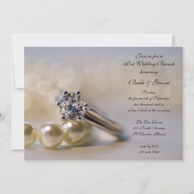 Diamant Ring und Perlen Post Wedding Brunch Einladung (Vorderseite)