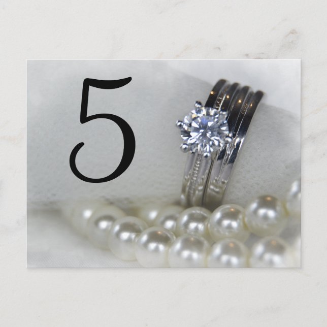 Diamant Rings and Pearls Wedding Tischnummern (Vorderseite)