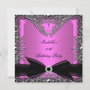 Diamant Rosa Schwarze Schleife Silber Geburtstagsf Einladung