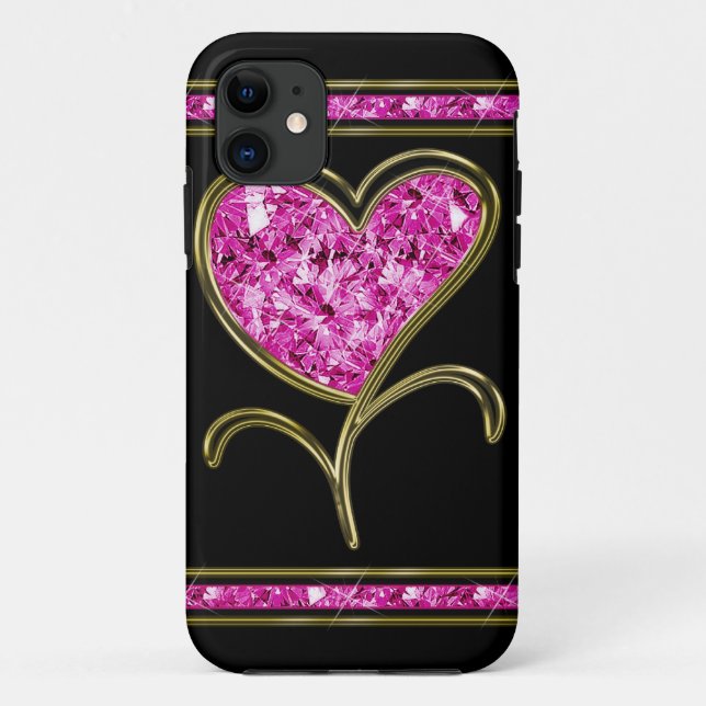 Diamant-Rosa-u. Goldherz-Blume Case-Mate iPhone Hülle (Rückseite)