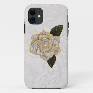 Diamant-Rose auf weißer Paisley-Spitze iPhone 11 Hülle