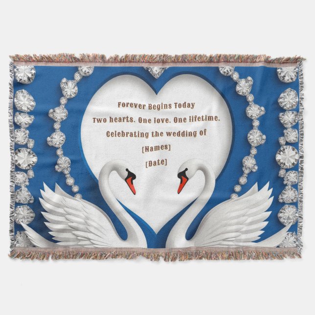 Diamant-Schwan-Blau-Hochzeitsliebesbogen-Design Decke (Vorderseite)