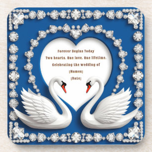 Diamant-Schwan-Blau-Hochzeitsliebesbogen-Design Getränkeuntersetzer