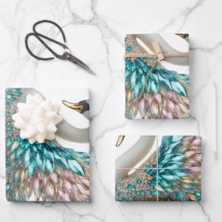 Diamant-Schwan-Gold-Kristall-Bling Geschenkpapier Set