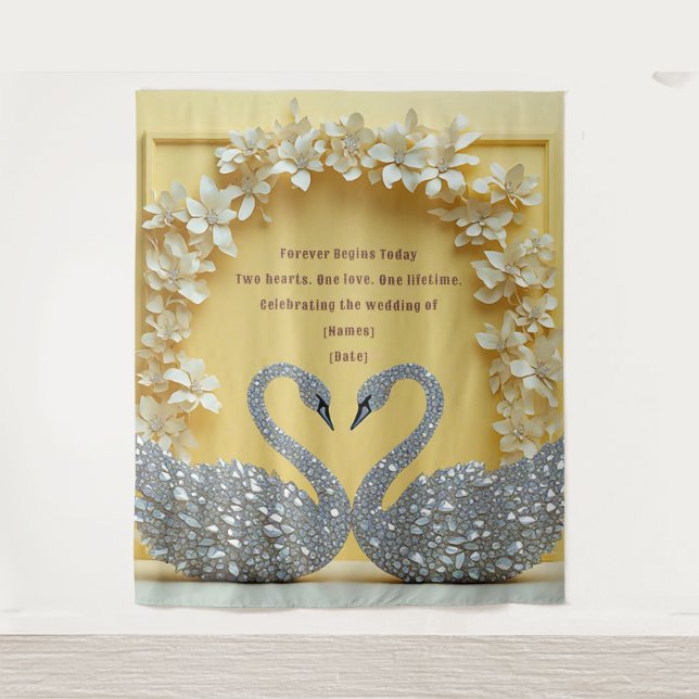Diamant-Schwan-Hochzeitsliebesbogen-Design Wandteppich (Vorderseite)