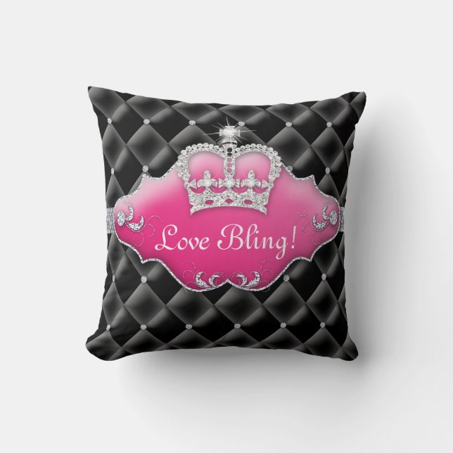 Diamant-Schwarzes Prinzessin-Crown Pillow Tufted Kissen (Vorderseite)