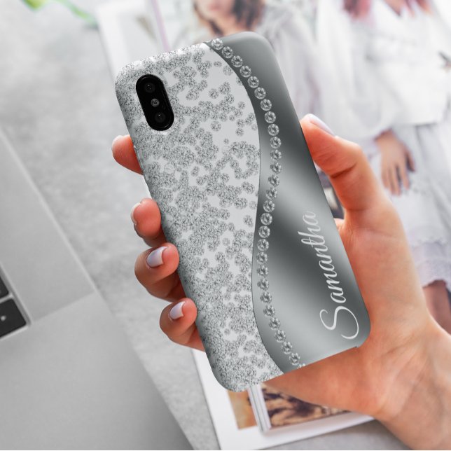 Diamant simuliertes Monogramm Silbermetallplattier Case-Mate iPhone Hülle (Von Creator hochgeladen)