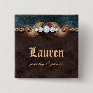 Diamant-Suede-Schmuck-Halskette-Braun-Denim-Brosch Button