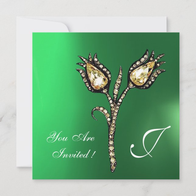 DIAMANT-TULPEN MONOGRAMM ,Grüner Jade Einladung (Vorderseite)