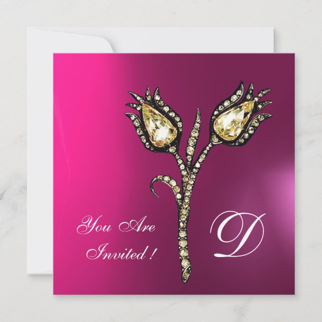 DIAMANT-TULPEN MONOGRAMM , Rosa Fuchsienfarben Pur Einladung (Vorderseite)