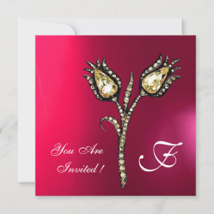 DIAMANT-TULPEN MONOGRAMM, Rosa Fuchsienfarben Purp Einladung
