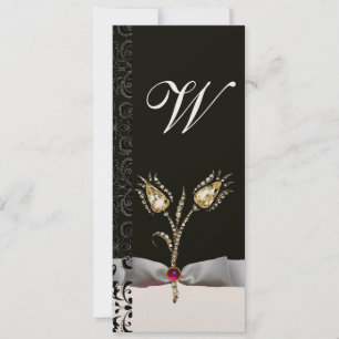 DIAMANT-TULPEN , Rosa Schwarz Weiß Damast Monogram Einladung