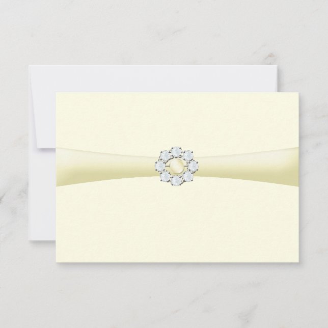 Diamant und Pearl Broach Save the Date auf Ribbon Einladung (Vorderseite)