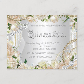 Diamant und Pearl Rose Quinceanera Einladung