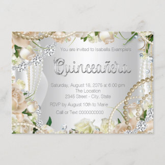 Diamant und Pearl Rose Quinceanera Einladung