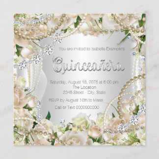 Diamant und Pearl Rose Quinceanera Einladung