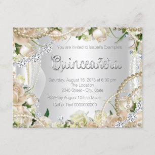 Diamant- und Perlen-Rosen-Quinceanera Einladung