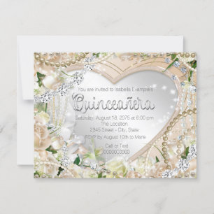 Diamant und Perlrose Quinceanera Einladung