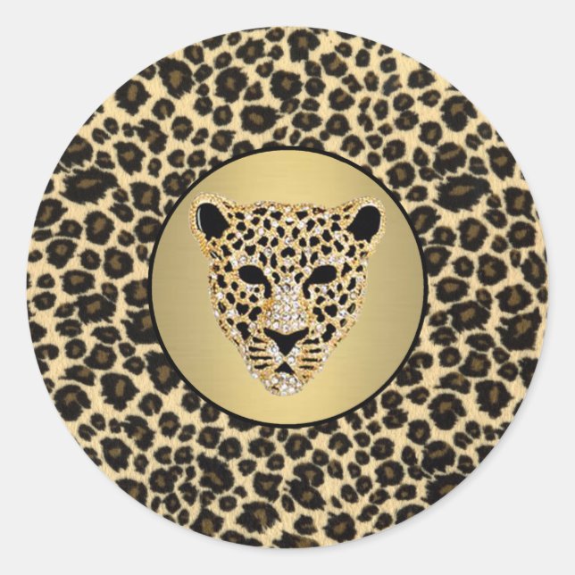 Diamantbestickter Jaguar-Sticker Runder Aufkleber (Vorderseite)