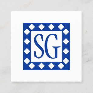 Diamantbox - Initialen - Marineblau Quadratische Visitenkarte