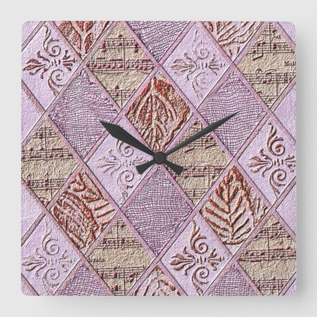 Diamantdesigns in Pinks Quadratische Wanduhr (Vorderseite)