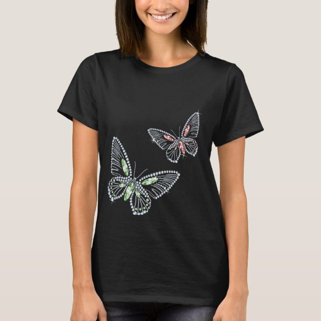 Diamante de imitación Butterflys Diamant-Frauen T-Shirt (Vorderseite)