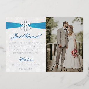 Diamante-Schneeflocke & Blaues Band Winterhochzeit Folieneinladung