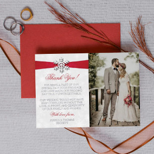 Diamante-Schneeflocke und rotes Band Winterhochzei Folieneinladung