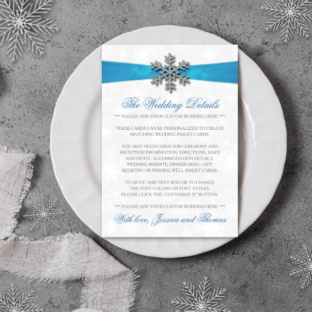 Diamante Snowflake & Blue Ribbon Winter Wedding Begleitkarte (Von Creator hochgeladen)