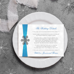 Diamante Snowflake & Blue Ribbon Winter Wedding Begleitkarte