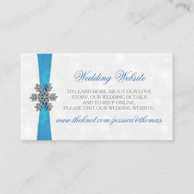 Diamante Snowflake & Blue Ribbon Winter Wedding Begleitkarte (Vorderseite)