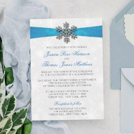 Diamante Snowflake & Blue Ribbon Winter Wedding Einladung