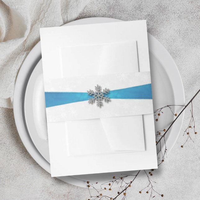 Diamante Snowflake & Blue Ribbon Winter Wedding Einladungsbanderole (Von Creator hochgeladen)