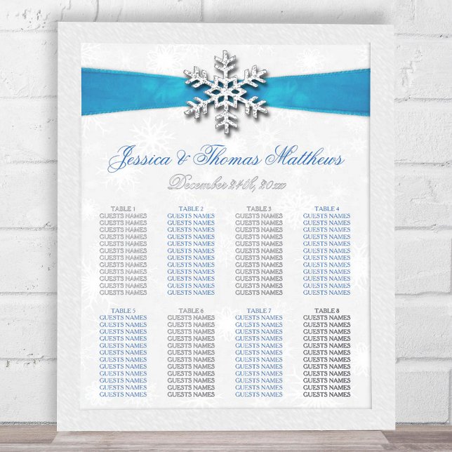 Diamante Snowflake & Blue Ribbon Winter Wedding Foliendrucke (Von Creator hochgeladen)
